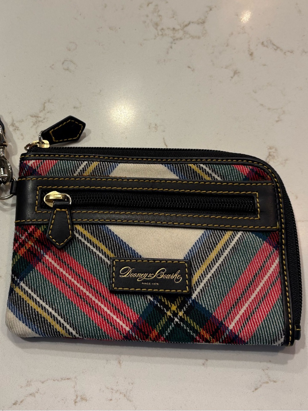 Dooney & Bourke Plaid Wristlet in Red, Green, Blue and Cream